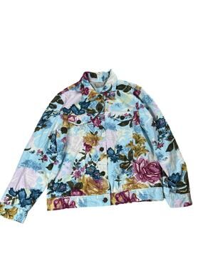 Lifestyle Jacket Womens XL Multicolor Floral Twill Lined Button Short Casual